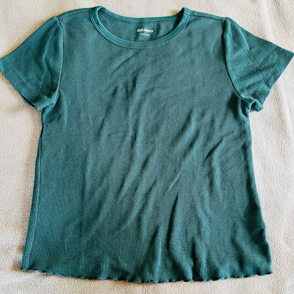 Old Navy, dark green, waffle print, short sleeve shirt, size L